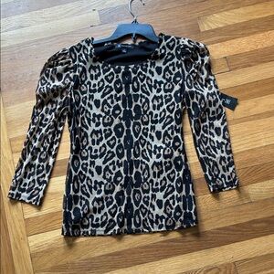 INC Animal Print Puff-Sleeve Top in Brown new size small